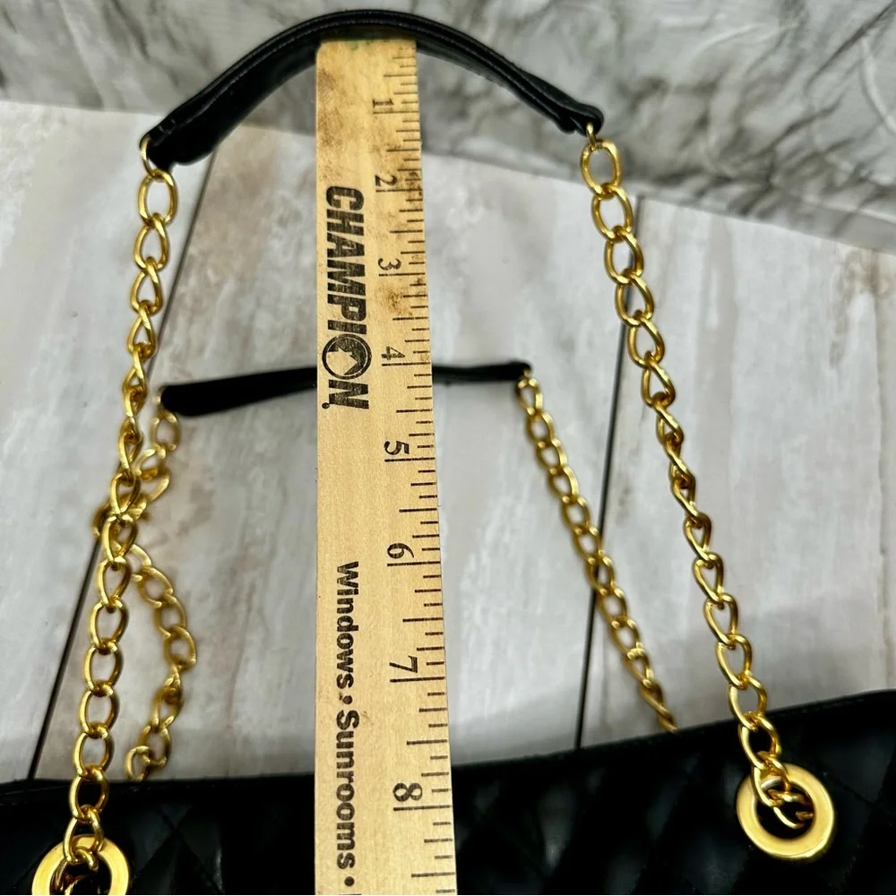 Monet Black Gold Chain Pattern Tote Bag Vintage 80s Jewelry Print Large Cloth